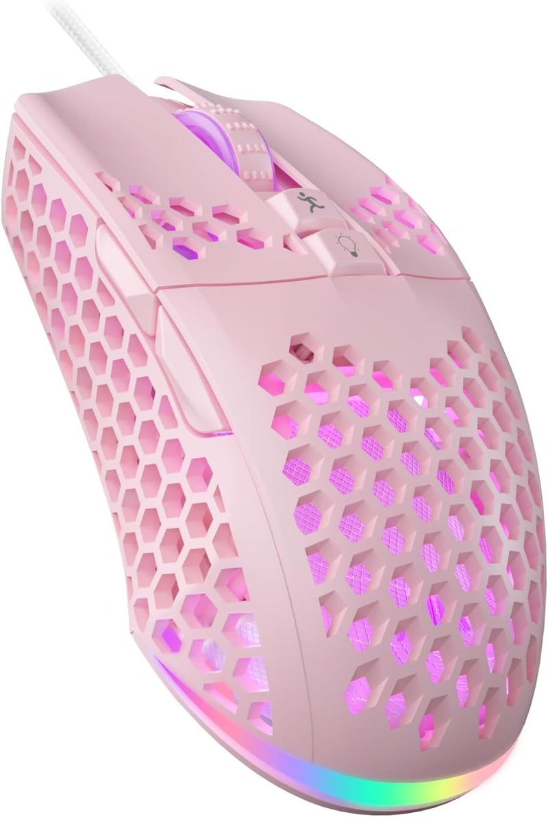 SOLAKAKA SM900 Gaming Mouse Wired with RGB,Honeycomb Shell,12800 DPI Wired Gaming Mouse with Buttons,Computer Mouse for Laptop/PC,Pink - Image 1